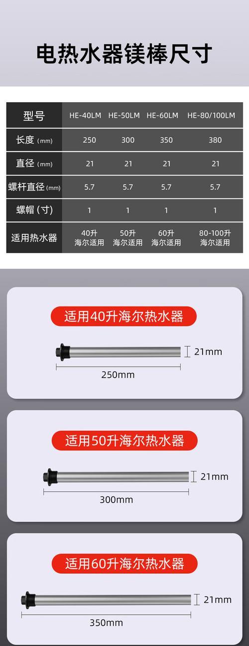 海尔热水器60L需要哪种镁棒？更换镁棒的正确步骤是什么？  第1张
